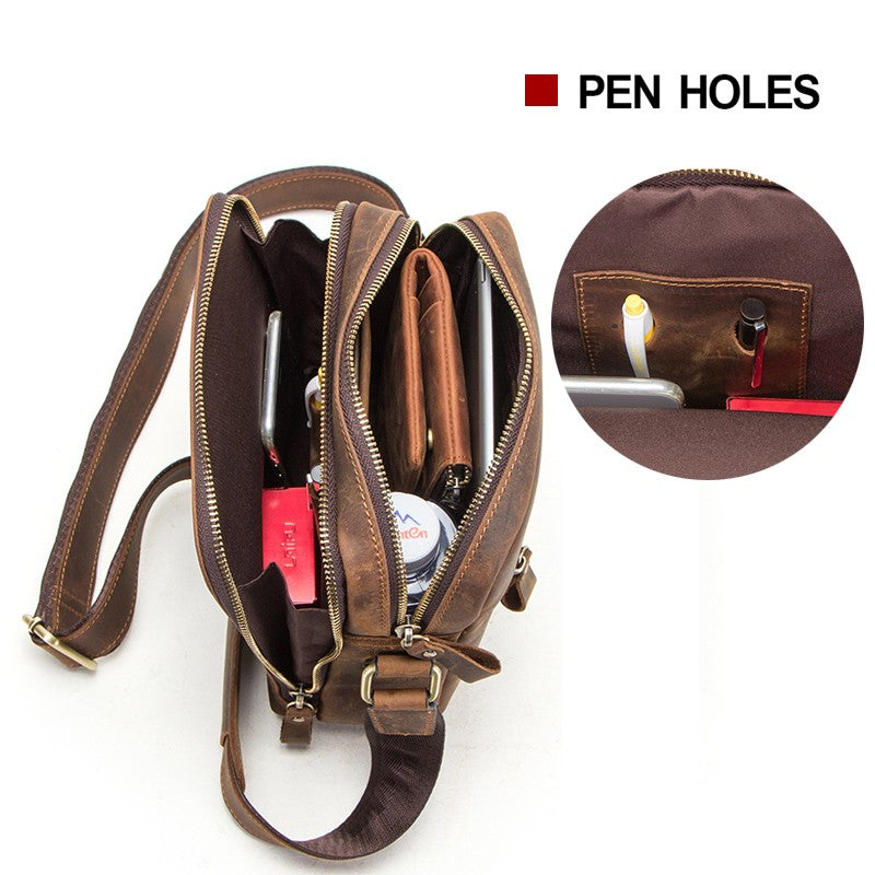 CONTACT'S Genuine Leather Men's Messenger Bag Vintage Sling Shoulder Bags for 7.9" iPad Mini High Quality Male Crossbody Bag Men