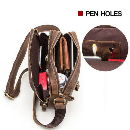 CONTACT'S Genuine Leather Men's Messenger Bag Vintage Sling Shoulder Bags for 7.9" iPad Mini High Quality Male Crossbody Bag Men