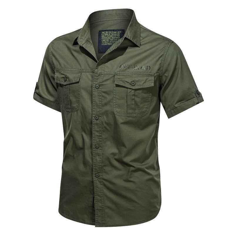 Summer military cargo shirt men's cotton wear-resistant loose short sleeved outdoor army tactical shirt multi pocket solid color