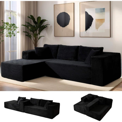 110” No Assembly Compression Boneless in a Box Cloud Sectional Couches for Living Room L-Shape Sleeper Sofa, Modern Modular Cord