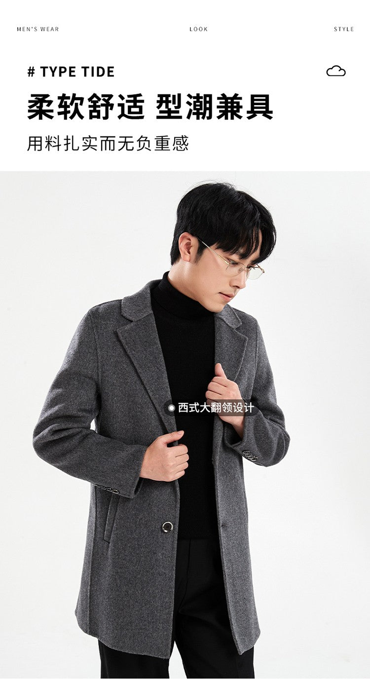 Autumn and Winter Mid-Length Western-Style Business Reversible Woolen Coat Men's 100% Wool Handmade Coat Cashmere Overcoat Coat