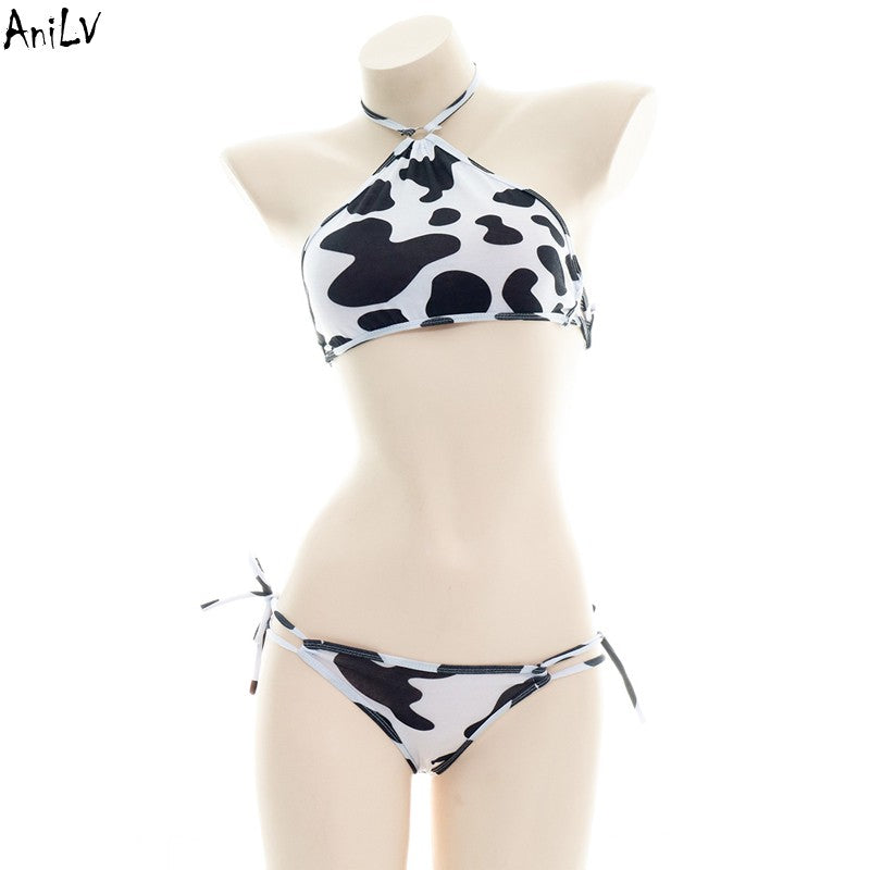 AniLV Cow Series Swimsuit Bodysuit Bikini Maid Unifrom Costume Summer Beach Kawaii Girl Swimwear Skirt Uniform Set Cosplay
