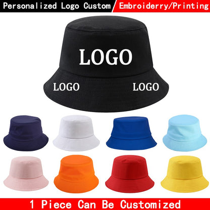 Custom LOGO Design Bucket Hat Brim Kpop Panama Bob Bucket Gorros Women Men Embroidered Print Logo Summer Casual Fishermen Cap