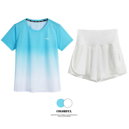 DRUR Women Running Set Quick Dry Loose Workout Outfit 2 Piece Tracksuit Summer Lightweight Gym Top Shorts Suit Badminton Apparel