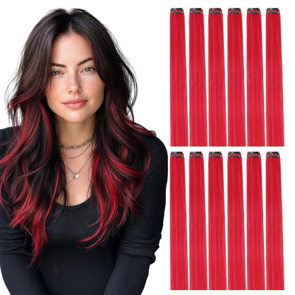 22 Inch Hair Extensions Clip ins, 6/12 Pcs Pink Hair Extensions Colored Hair Extensions  Party Highlights Long synthetic Hair