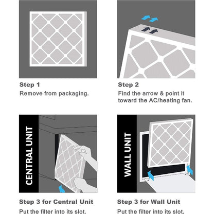 Filtro de Ar Fino 16x25x4 MERV 8 para Sistemas HVAC, Proteção contra Poeira, Branco, Pacote com 3, Fabricado nos EUA