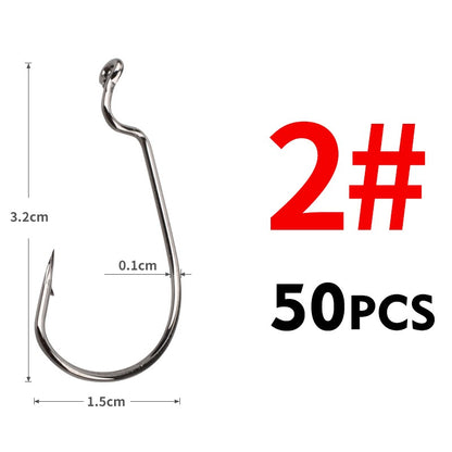 MEREDITH 50 unidades/pacote Anzóis de minhoca macia de alta qualidade em aço carbono, anzóis super travados largos 8#-5/0, acessórios de pesca