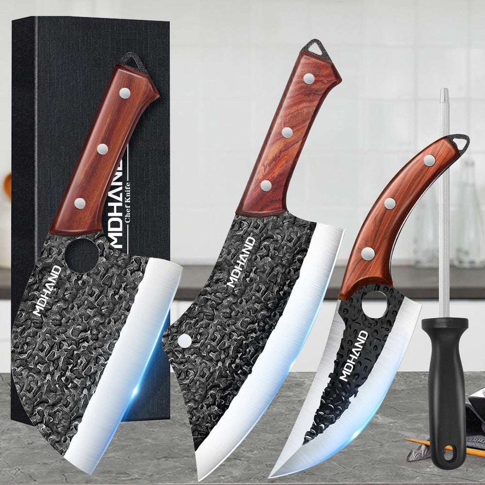 MDHAND Conjunto de 3 Facas para Desossar Extra Afiadas para Carne e Peixe Forjadas à Mão, Precisão de Aparar, Aço Inoxidável, Faca Doméstica para Fatiar