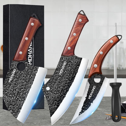 MDHAND Conjunto de 3 Facas para Desossar Extra Afiadas para Carne e Peixe Forjadas à Mão, Precisão de Aparar, Aço Inoxidável, Faca Doméstica para Fatiar