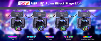Datewink 120W LED Beam Moving Head Light 8 Patterns RGB Stage Lighting Effect DMX512 For DJ Disco Show Concert Party KTV Karaoke