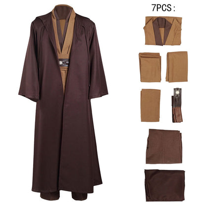 Obi Wan Kenobi Men Robe Jedi Knight Tunic Costume Hooded Uniform Full Set for Halloween Carnival Role Playing Costume