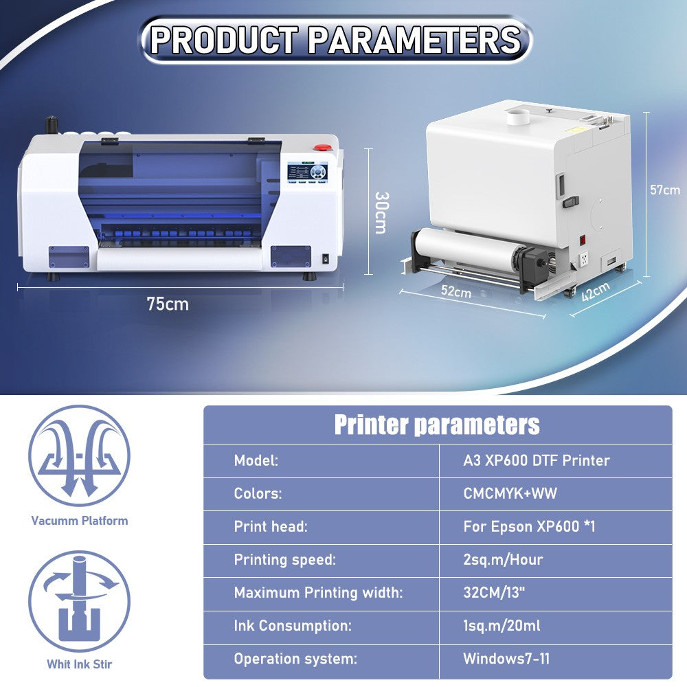 US/EU Stock A3 XP600 DTF Printer Machine A3 UV Sticker Printer DTF Printer Direct to Film Print DTF Printer A4 T-Shirt Printer