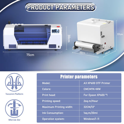 US/EU Stock A3 XP600 DTF Printer Machine A3 UV Sticker Printer DTF Printer Direct to Film Print DTF Printer A4 T-Shirt Printer