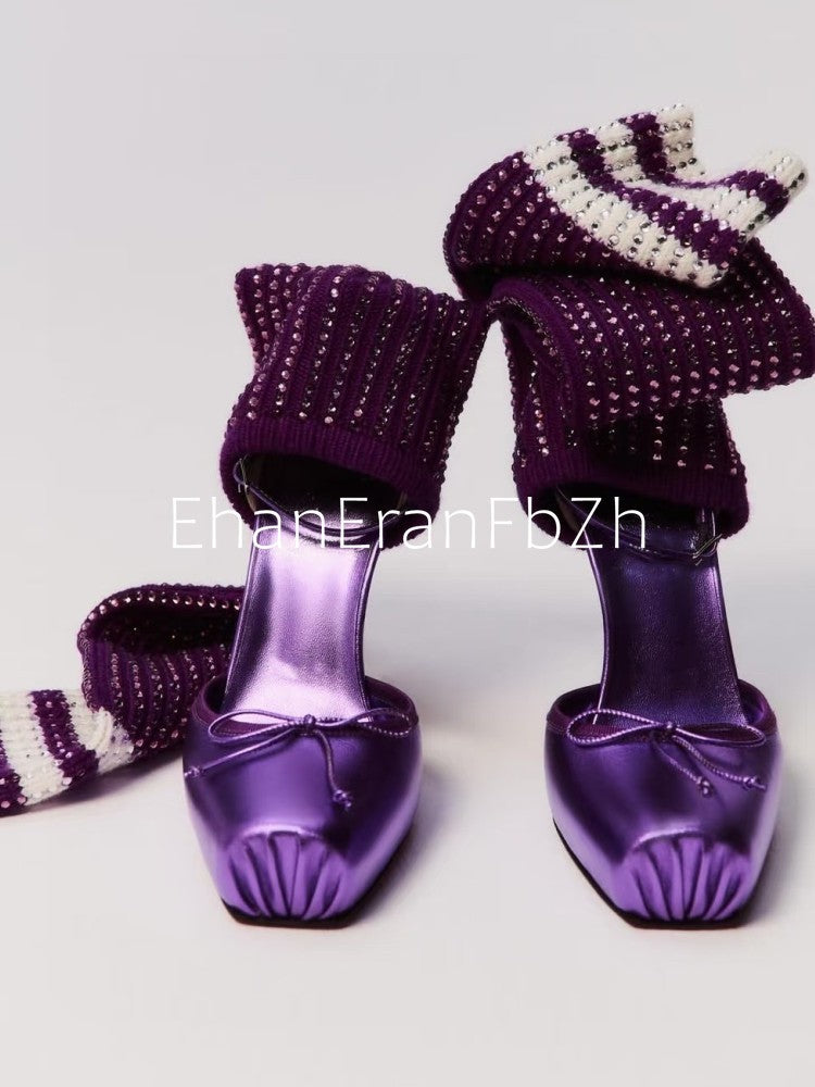 2025 Spring/Summer New Ballet High Heels Fashion Stretch Stockings Hot Diamond Women's 34-46 Large High Heels Sandals