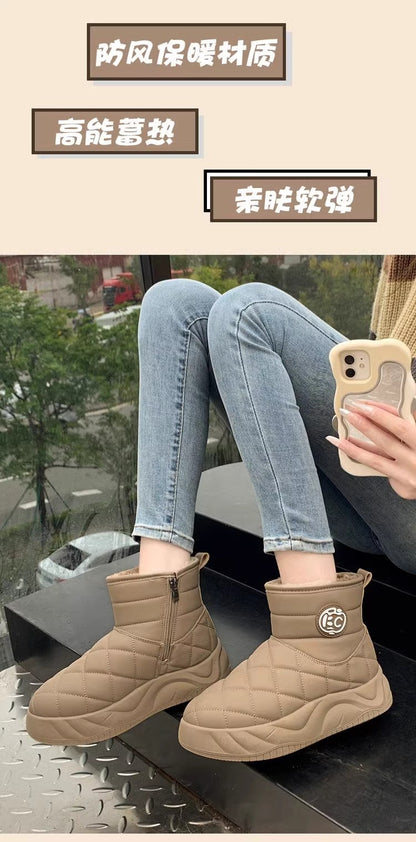 Thick-soled plush loafers, waterproof and warm snow boots for women, new winter fashion cotton shoes, Korean-style short boots