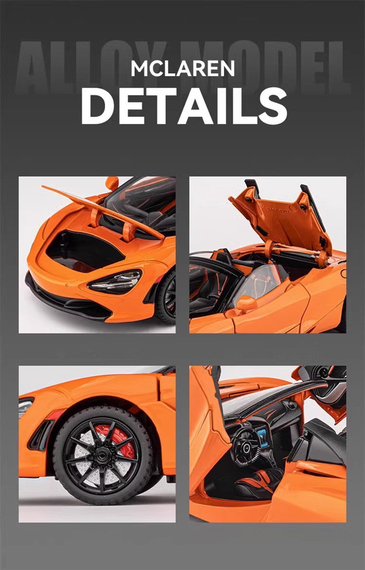 Mclaren 720s 1:24 Super Carro Esportivo Som e Luz Miniaturas Liga Fundido Modelo de Carro Presentes Para Namorado Brinquedos Para Crianças Presente Metal