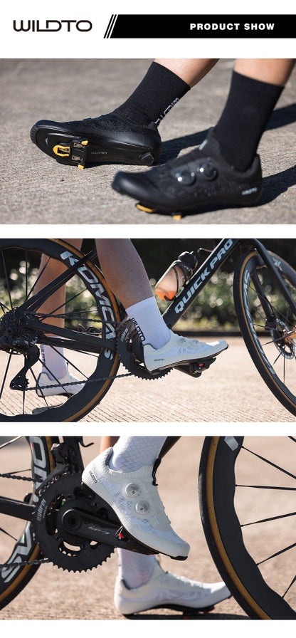 WILDTO Ultralight Cycling Shoes Men's Road Bike Shoes Hardness12 Carbon Fiber Professional Self-locking SPD Cleats Footwear