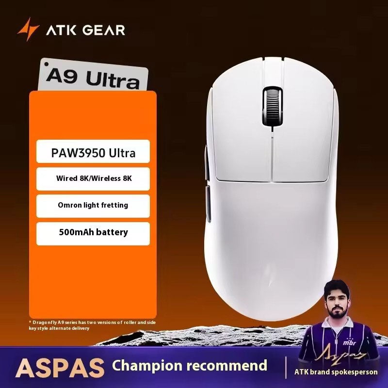 Mouse Sem Fio ATK Dragonfly A9 Series Tri Mode PAW3950 Nordic52840 8K 53g Leve Personalizável para Laptop Gamer PC Gaming