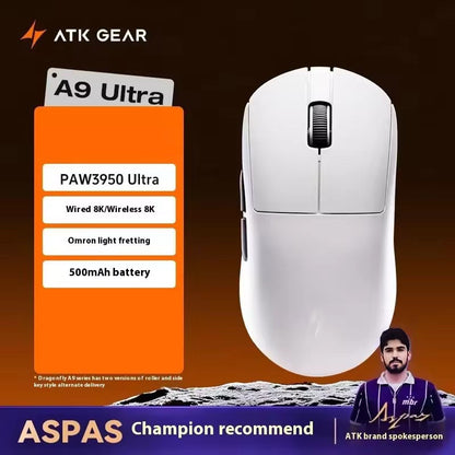 Mouse Sem Fio ATK Dragonfly A9 Series Tri Mode PAW3950 Nordic52840 8K 53g Leve Personalizável para Laptop Gamer PC Gaming
