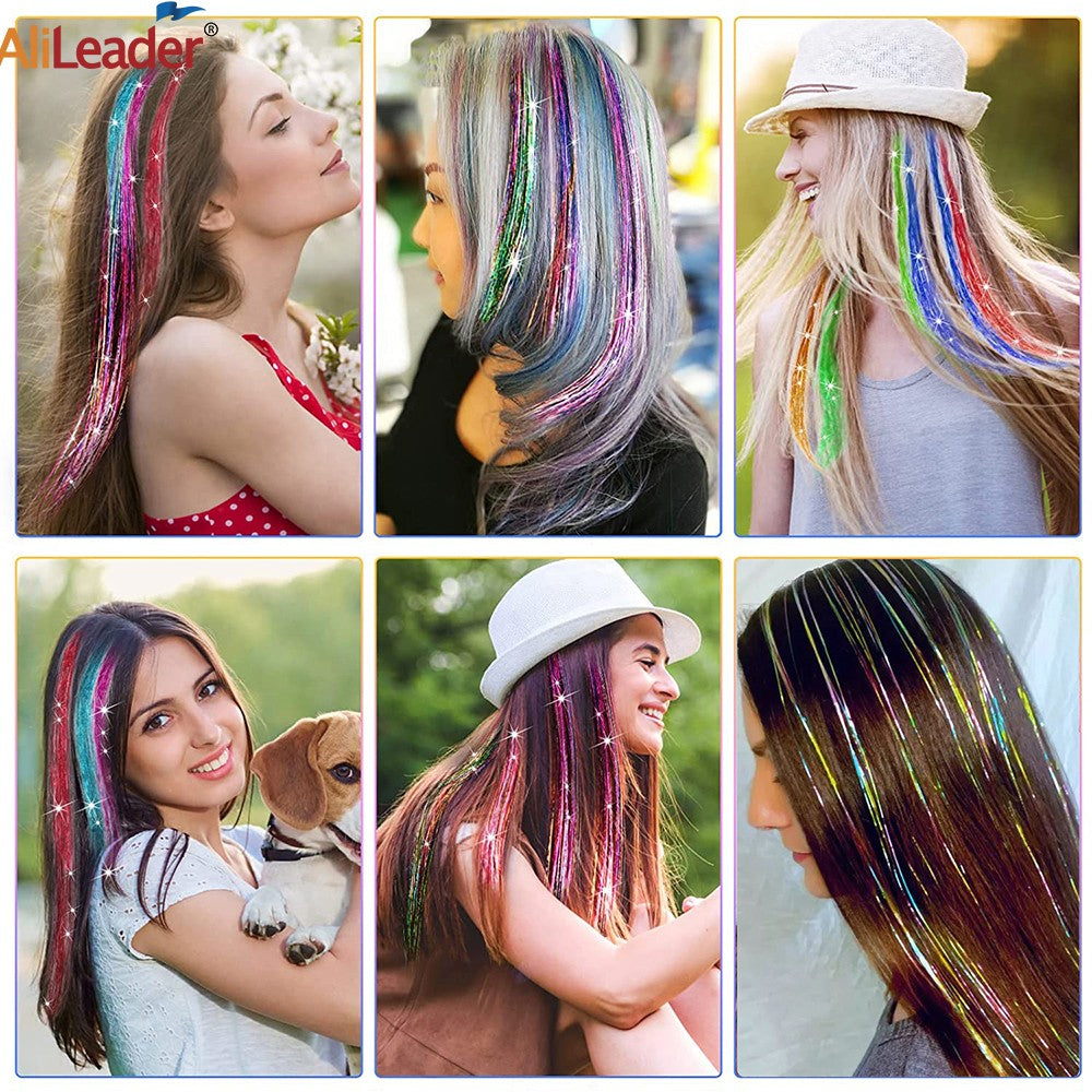 Extensão de Cabelo com Clipe de Fio Brilhante Novo - Extensões de Fio Brilhante Brilhoso Kit de Extensão de Cabelo de Fio de Fada com Clipe 49,5cm
