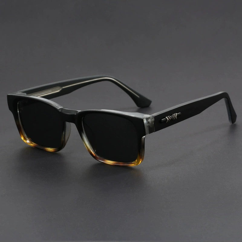 Fashionable Retro Square Black and Leopard Print Full Frame Anti-Uv Sunglasses for Men Japanese Simple Literary Style Shades