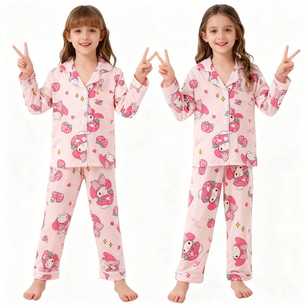 Children's Full Sleeve Button Down 2piece Kuromi Girls Pajamas Sets Boys Cinnamorolls Pyjamas Suits Kids Loungewear Homewear