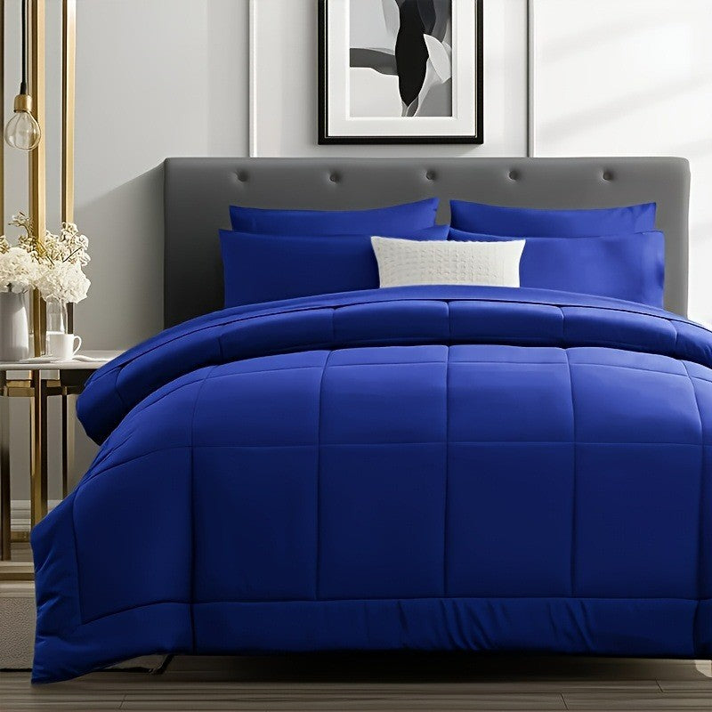 Edredom Xadrez Luxuoso de 5/7 Peças, Microfibra Macia, Respirável, Fácil de Cuidar para Todas as Estações, Conjunto de Cama com Alternativa de Pena de Ganso