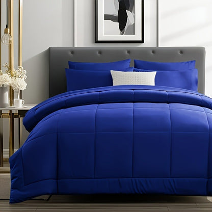 Edredom Xadrez Luxuoso de 5/7 Peças, Microfibra Macia, Respirável, Fácil de Cuidar para Todas as Estações, Conjunto de Cama com Alternativa de Pena de Ganso
