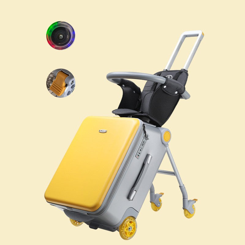 Mala de Viagem Infantil com Rodas Giratórias, Malas Grandes com Design de Assento Infantil, Bagagem de Mão Rígida de 20 Polegadas para Viagem
