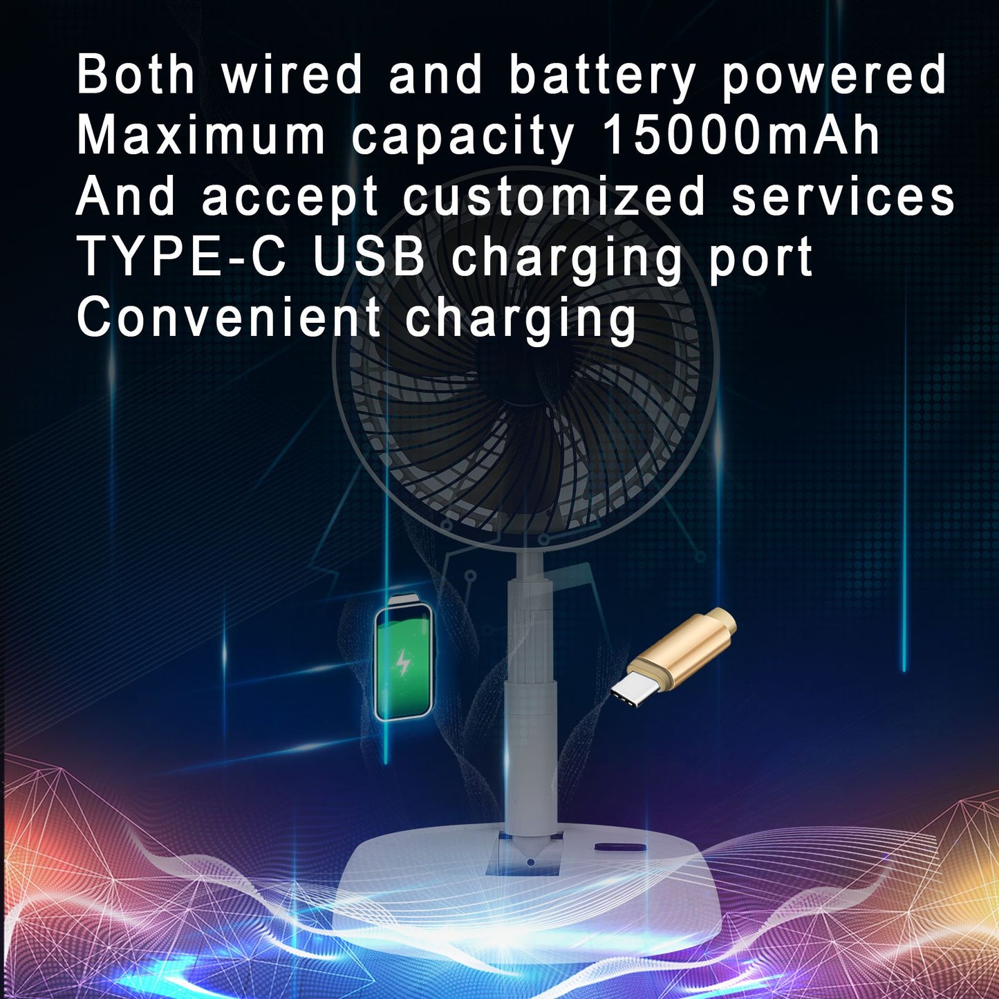 Portable Folding Fan 6000mAh USB Remote Control Air Cooler Silent Rechargeable Wireless Floor Standing Fan For Outdoor Home