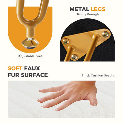 JHK Faux Fur Living Room Hidden Storage Stools & Ottomans Padded Makeup with 4 Metal Legs Anti-Slip Adjustable Feet for Home