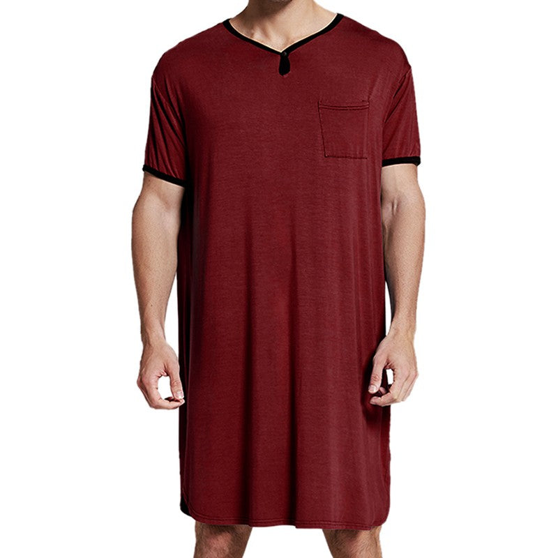 Men's Short Sleeve Thin Lengthened Leisure Pajamas Loose Skin Friendly Cotton Robes Homewear Bathrobes Vintage Nightgown M-3XL