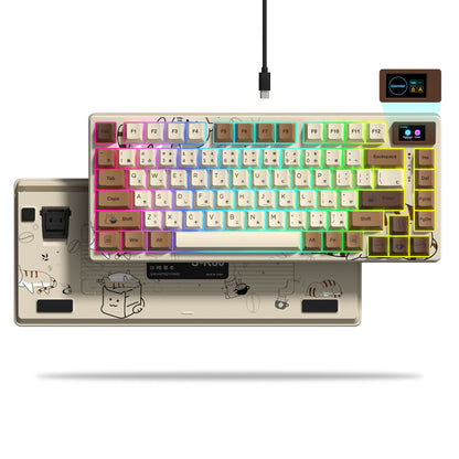 Teclado Mecânico Gamer com Fio e Tela OLED, Hot-Swappable de Teclas Completas, Retroiluminação RGB Pudding para PC, Computador, Notebook