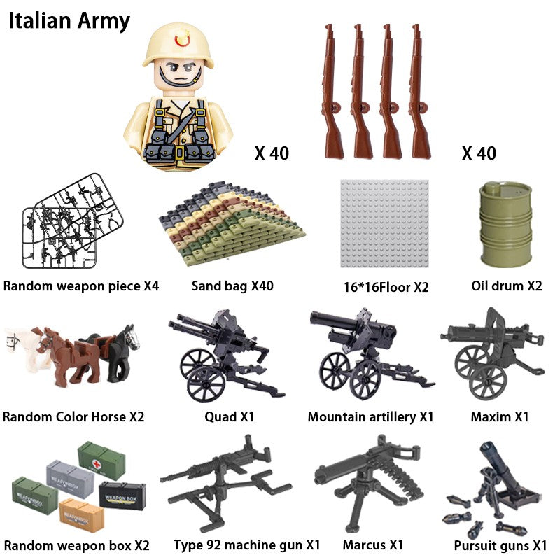 Brinquedos de blocos de montar para crianças: Modelos de Mini Armas de Exército Nacional de Guerra de Soldados de Infantaria da Segunda Guerra Mundial