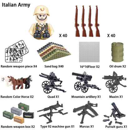 Brinquedos de blocos de montar para crianças: Modelos de Mini Armas de Exército Nacional de Guerra de Soldados de Infantaria da Segunda Guerra Mundial
