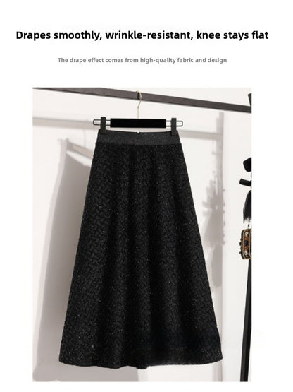 plus Size Women's High Waist A-Line Long Skirt Casual Versatile Glitter Wool Blend f Body Skirt for Full Figured Ladies