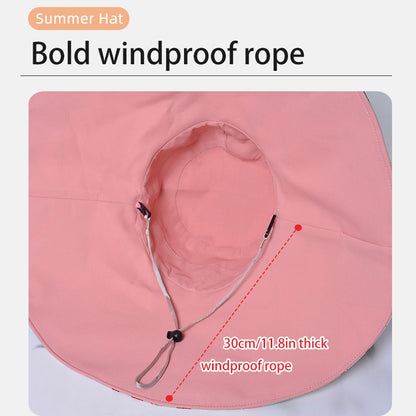 Xinbaoguan 100%poliéster8240Chapéu de pescador de aba dupla alargada NOVO transfronteiriço feminino Chapéu de sol de verão Chapéu de sol fashion