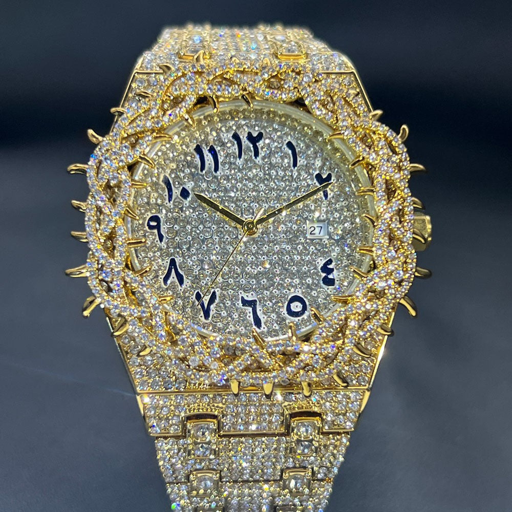 Hot Fashion Full Diamond Watch Men MISSFOX Brand Hip Hop lced Qut Bling Jewelry Flower Quartz Wristwatch For Man Dropshipping