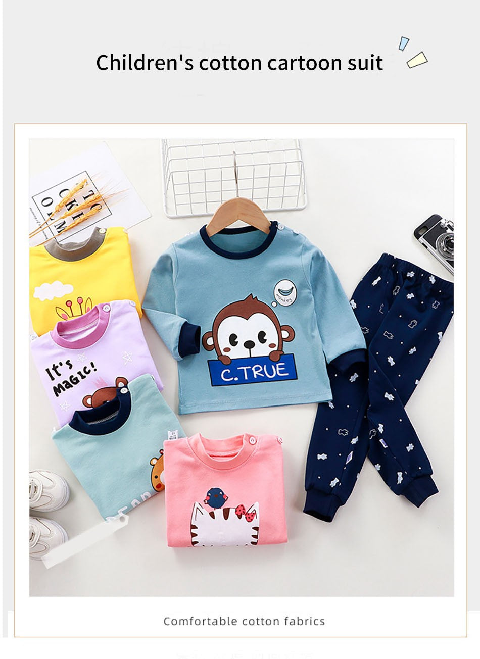 Cotton Children Pajamas Sets Unisex Soft Comfort Warm Cute Cartoon Printed Suitable Boys Girls Perfect for Autumn Winter Warmth