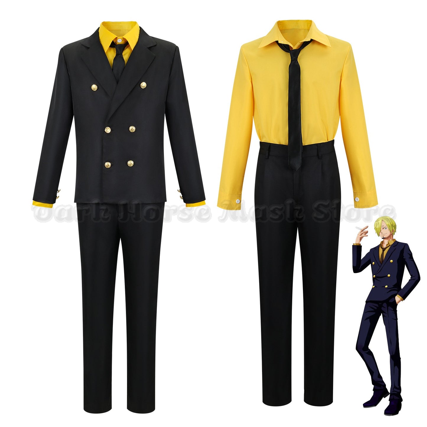 Anime One Sanji Piece Cosplay Costume Blue Yellow Shirt Suit Uniforms Full Set Halloween Party Role Play Outfit for Adult Men