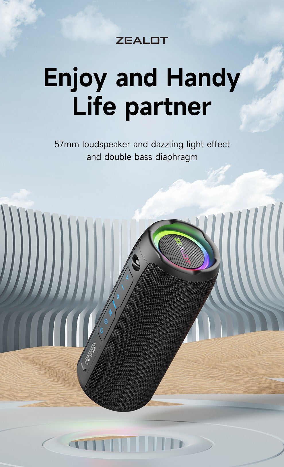 Zealot-S49PRO Portable Bluetooth Speaker 20W IPX6 Waterproof Powerful Sound Box Bass Boost Dual Pairing True Wireless Speaker