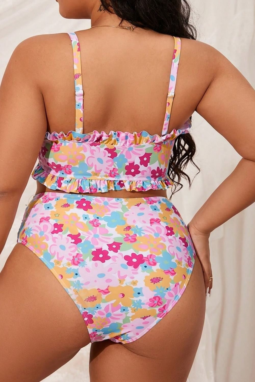 2025 Print 2 Piece Plus Size Bikini Women Verge Strapped Large Swimsuit High Waist Lady Swimwear Beach Chubby Curvy Bathing Suit