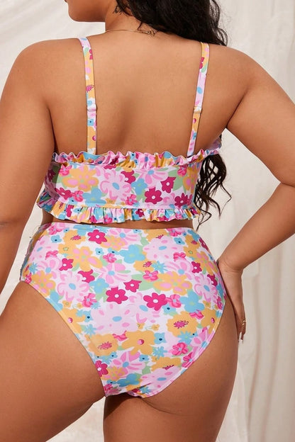 2025 Print 2 Piece Plus Size Bikini Women Verge Strapped Large Swimsuit High Waist Lady Swimwear Beach Chubby Curvy Bathing Suit