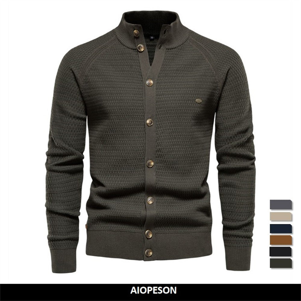 AIOPESON Knitted Mens Cardigan Cotton High Quality Button Mock Neck Sweater for Men New Winter Fashion Designer Cardigans Men