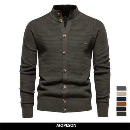 AIOPESON Knitted Mens Cardigan Cotton High Quality Button Mock Neck Sweater for Men New Winter Fashion Designer Cardigans Men