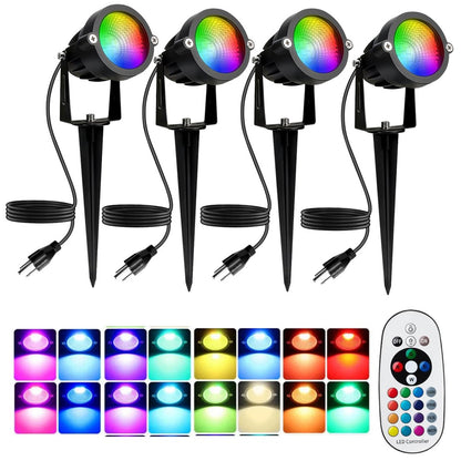 10W RGBW Outdoor Spot Light with Remote Control LED Spike Light Waterproof 110V 220V Landscape Spotlight for Garden,Lawn,Path