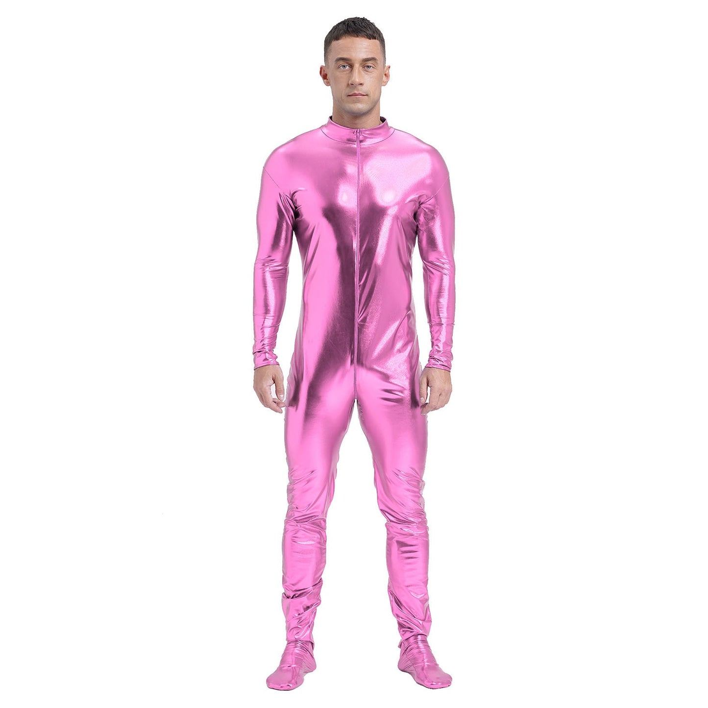 Men's Shiny Metallic Zentai Dress-up Jumpsuit Cosplay Costume Performance Stage Disco Clubwear Full Body Unitard Tights Leotard