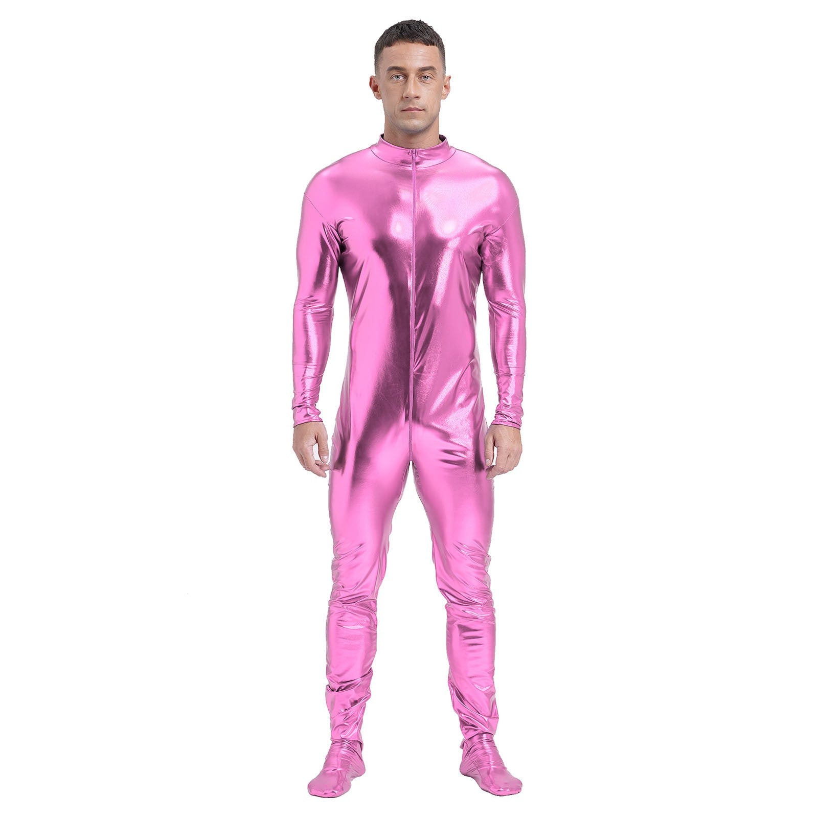 Men's Shiny Metallic Zentai Dress-up Jumpsuit Cosplay Costume Performance Stage Disco Clubwear Full Body Unitard Tights Leotard