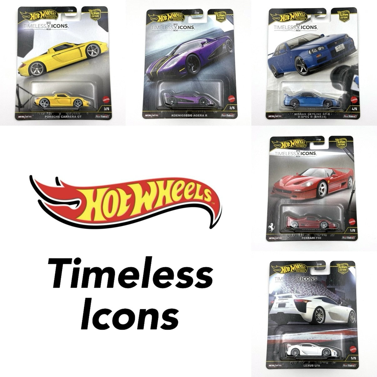 Hot Wheels FPY86 9C1N Timeless Icons Lexus LFA/Nissan Skyline/Porsche/Koenigsegg/Ferrari F50 Carro Miniatura de Metal Fundido 1/64