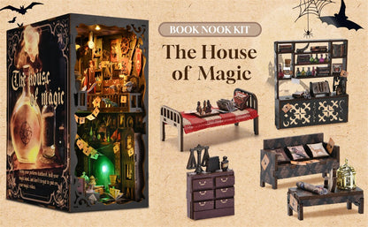 DIY Book Nook Kit 3D Wooden Puzzle Home Decoration DIY House Kit For Bookshelf Miniature Insert Magic Book House Stand Bookshelf